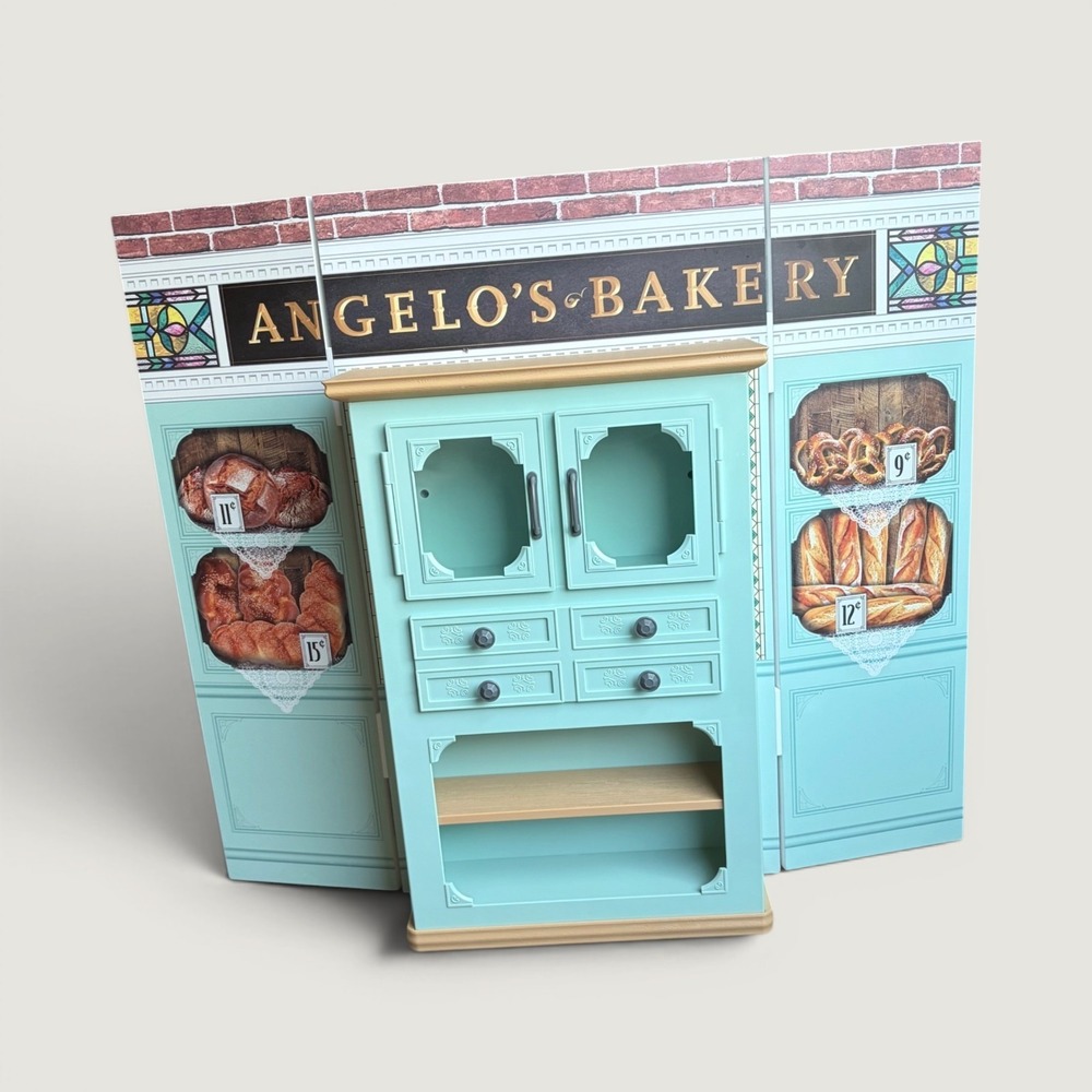 American Girl Angelo's Bakery Stand Hutch and Oven Wall Backdrop No Accessories